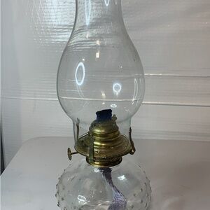 Vintage Glass Oil Lamp with Brass Accents